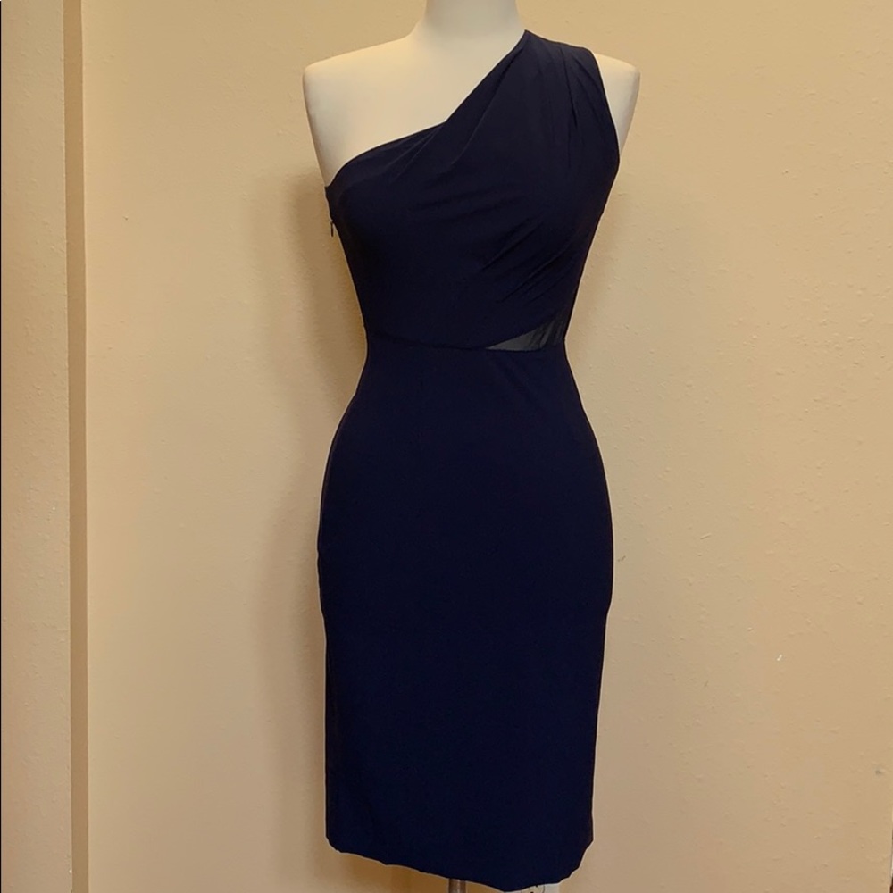 💥SALE💥 HALSTON H One Shoulder Asymmetric Navy